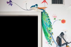 Voutsa   Hand-Painted-Wallpaper  Peacock