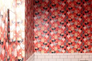Voutsa   Printed Wallpaper  Red Chickens